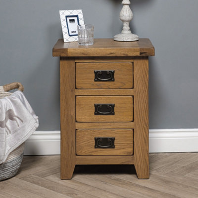 Elm Home And Garden Rustic Oak Wooden 3 Drawer Bedside Cabinet Table 62Cm High X 47Cm Wide X 37Cm Deep Fully Assembled from B&Q