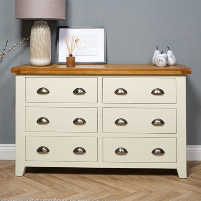 Elm Home And Garden Wide 6 Drawer Painted Cream/off White Chest Of Oak Drawers 78Cm High X 128Cm Wide X 40Cm Deep from B&Q