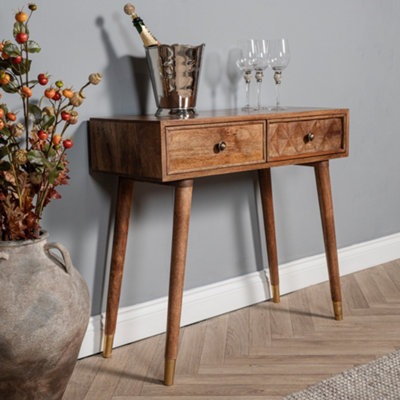 B&Q -  Elm Home And Garden Solid Mango Wood Dark Oak Finish Console Hall Table  H 57 X W 115 X D 40 Cm