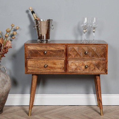 Elm Home And Products Elm Home And Garden Solid Mango Wood 4 Drawer Console Hall Telephone Table 76Cm High X 80Cm Wide X 35Cm Deep Grain/Light