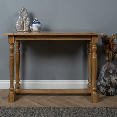 Elm Home And Products Grain/Light Elm Home And Garden Solid Mango Wooden High Console Hall Telephone Table Oak Finish High X 120Cm Wide X 50Cm 85Cm