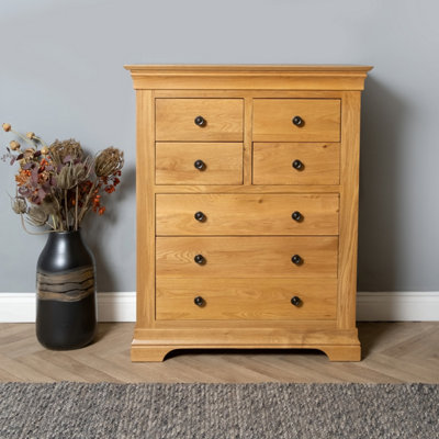 B&Q -  Elm Home And Garden's Rustic Solid Oak 4+3 Chest Of Drawers Fully Assembled