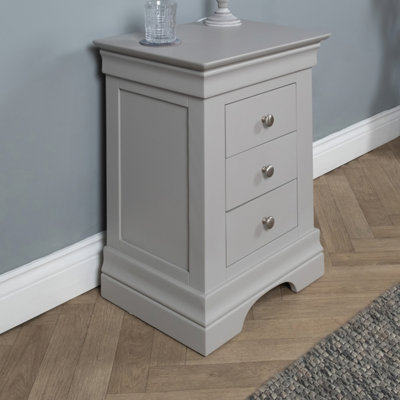 B&Q -  Elm Home And Garden 3 Drawer Bedside Cabinet Table Grey Night Stand Fully Assembled