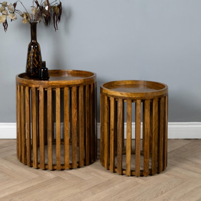 B&Q -  Elm Home And Garden Mango Dark Wood Set Of Two Side Lamp End Nest Of Tables