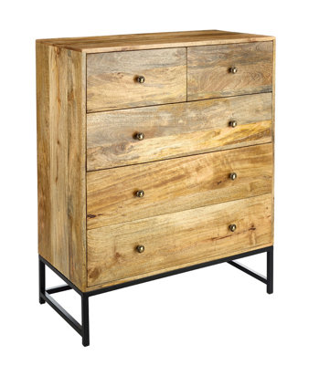 Elm Home And Garden Solid Mango Wood 2+3 Chest Of Drawers Light Oak Finish Fully Assembled 105Cm High X 90Cm Wide X 42Cm Deep