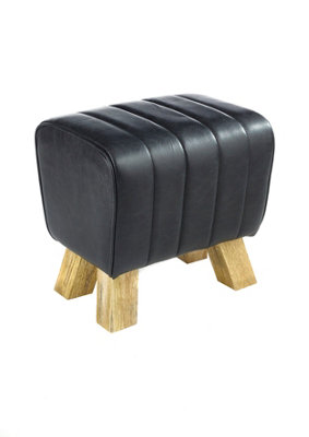 Elm Home And Garden Genuine Black Leather Footstool Pouffe Fully Assembled 40Cm High X 42Cm Wide X 33Cm Deep from B&Q