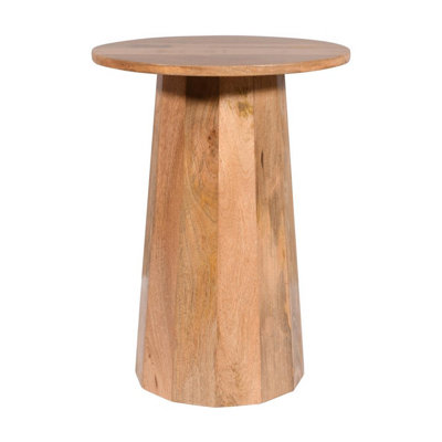B&Q -  Elm Home And Garden Round Side End Lamp Table Light Oak Finish  Solid Mango Wood Fully Assembled 60Cm High X 45Cm Wide X 45Cm Deep