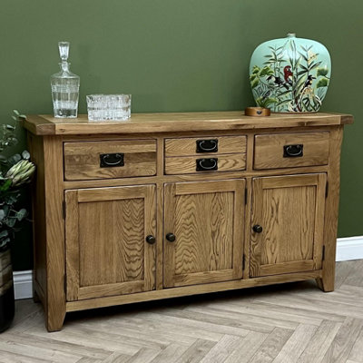 Elm Home And Garden Rustic Oak 3 Door 3 Drawer Sideboard Buffet Fully Assembled 137Cm Wide X 81Cm High X 40Cm Deep from B&Q