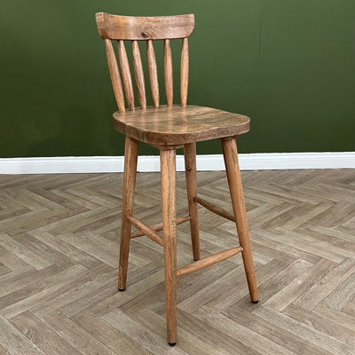 Elm Home And Garden Unisex Brown Kitchen Breakfast Bar Stool With Back Solid Wooden Oak Finish Fully In 77Cm - Image 4