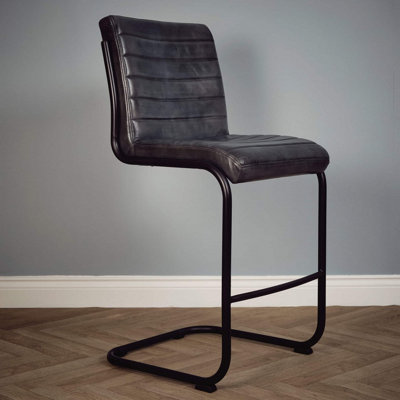 Elm Home And Products Real Genuine Leather Kitchen Café Bar Stool With Back Grey Fully Assembled from B&Q