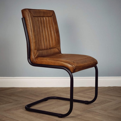 Elm Home And Garden Unisex Tan Real Genuine Leather Dining Kitchen Chair Metal Frame Brown - Image 3