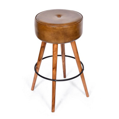  - Elm Home And Garden 100% Real Genuine Leather Breakfast Kitchen Bar Stool Tan Brown