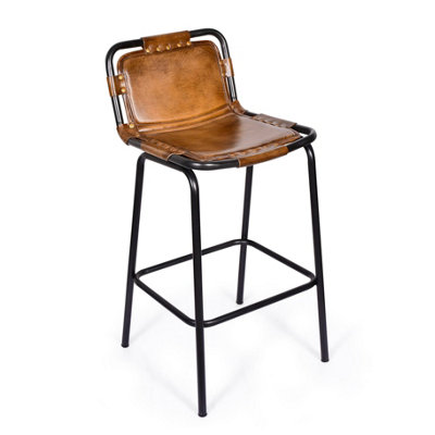  - Elm Home And Garden 100% Real Genuine Leather Breakfast Kitchen Bar Stool Tan Brown