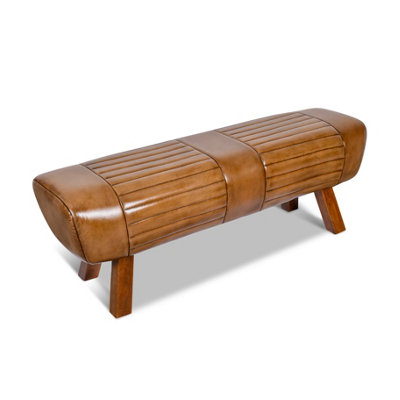 - Real Genuine Leather Foot Stool Hall Bench Pommel Horse Brown Tan 45Cm High X 134Cm Wide X 40Cm Deep