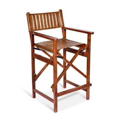  - Elm Home And Garden 100% Real Genuine Leather Folding Breakfast Kitchen Bar Stool Tan Brown With Back Rest