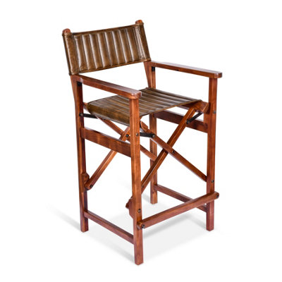  - Elm Home And Garden 100% Real Genuine Leather Folding Breakfast Kitchen Bar Stool Tan Brown With Back Rest
