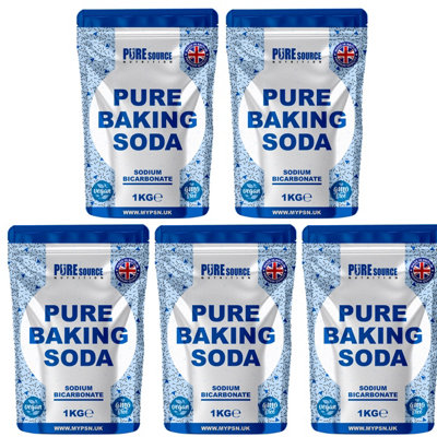 Pure Source Nutrition Baking Soda 5Kg (1Kg X 5 Bags) Multi Purpose Household Cleaner Sodium Bicarbonate Of Soda from B&Q
