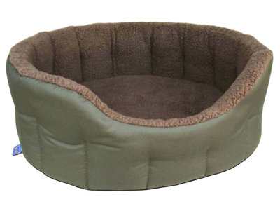 B&Q -  P&l Premium Oval Drop Fronted Bolster Style Heavy Duty Fleece Lined Softee Bed Medium Green