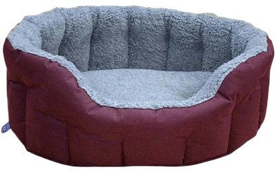 B&Q -  P&l Premium Oval Drop Fronted Bolster Style Heavy Duty Fleece Lined Softee Bed Intermediate Red Wine