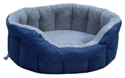 B&Q -  P&l Premium Oval Drop Fronted Bolster Style Heavy Duty Fleece Lined Softee Bed Intermediate Navy Blue