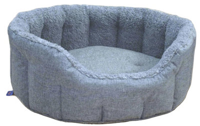 B&Q -  P&l Premium Oval Drop Fronted Bolster Style Heavy Duty Fleece Lined Softee Bed Intermediate Charcoal