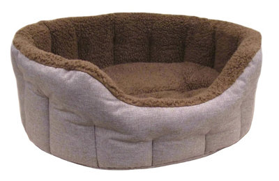 B&Q -  P&l Premium Oval Drop Fronted Bolster Style Heavy Duty Fleece Lined Softee Bed Medium Light Brown