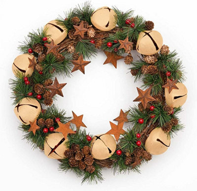 B&Q -  40Cm Bells Stars Pine Green Christmas Wreath