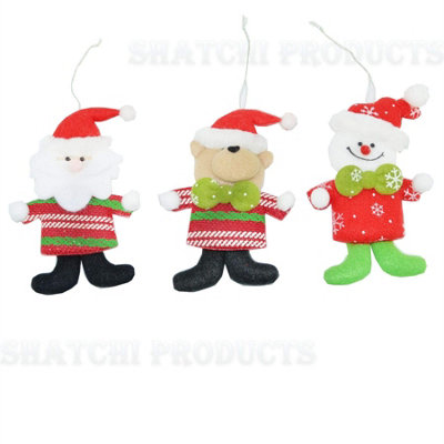 Shatchi 3Pcs Handmade Novelty Christmas Tree Hanging Xmas Home Decor Stocking Fillers Santa Snowman Reindeer Teddy from B&Q