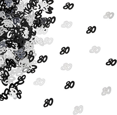 Shatchi 80Th Birthday Confetti Black & Silver 1 Pack X 14 Grams Birthday Decoration Foil Metallic 1 Pack from B&Q