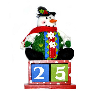 Shatchi Christmas Calender Wooden Block Snowman Theme Christmas Decorations