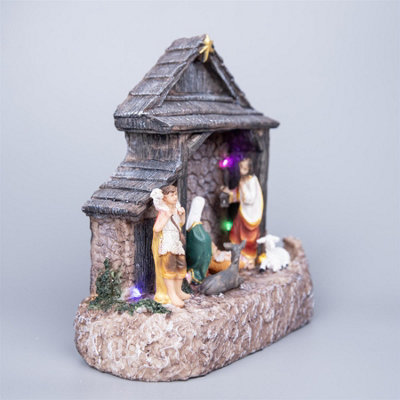 Shatchi Led Jesus Christ Birth Crib House Nativity Scene Set Christmas Decoration - Image 3