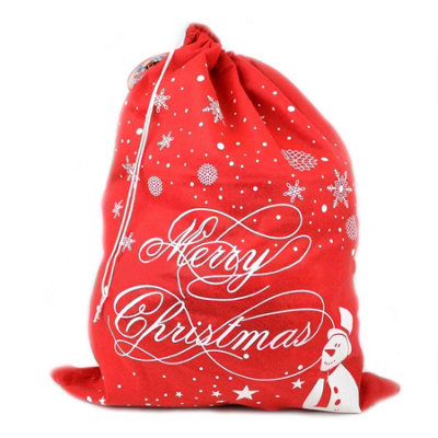 B&Q -  Sack Merry Christmas Red Felt Xmas Santa Accessories Snowman Snowflake Printed1Pc