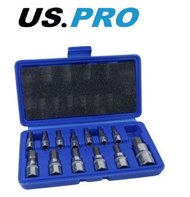 Us Pro Hex Bit Socket Set 13Pc Metric 214mm 1/4" 3/8" 1/2" In Case 2097 from B&Q