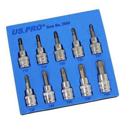 B&Q -  10Pc 3/8Dr Torx / Star Bit Socket Set 48mm (L)  T10 To T55 2066