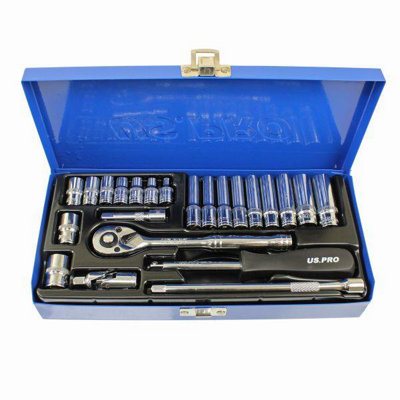 Us Pro 24Pc 1/4 Dr 6 Point Metric Socket Set 413mm 3253 from B&Q