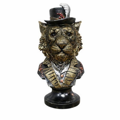 Gifts Direct 2 U Victorian Steampunk Tiger Bust Statue With Top Hat & Feather from B&Q