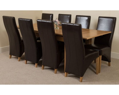Richmond 140cm-220cm Oak Extending Dining Table Set with 8 Brown Lola Leather Chairs - Image 5