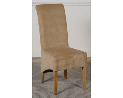 Thats Furniture Montana Fabric Dining Chair - Beige, Brown - Upholstered, Velvet Fabric, Solid Oak Legs, High Back - Image 4