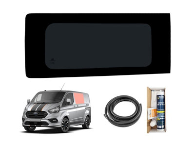 B&Q -  Side Window Ford Transit Custom Left Sliding Door Tinted Fixed & Fitting Kit
