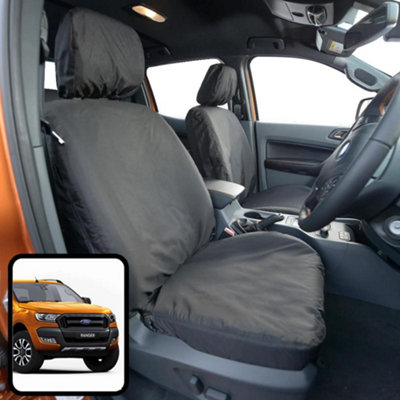 B&Q -  Ford Ranger (2012+) (Wildtrak Models) Tailored Black Seat Covers Airbag Compatible Heavy-Duty Seat Protection Accessories