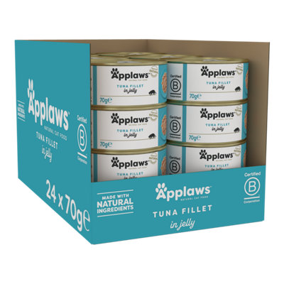 24 X 70G Applaws Natural Adult Wet Cat Food Tins Tuna Fillet In Jelly