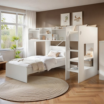 B&Q -  Wizard L Shaped Bunk With Single BedWhite