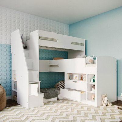 Flair Oscar Staircase Triple Bunk Bed With StorageWhite from B&Q