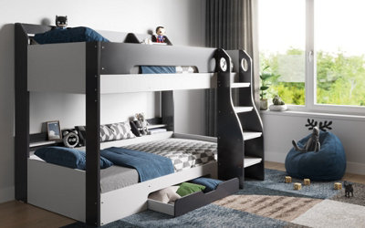 Flair Grey Flick Bunk Bed With Shelves And Drawer