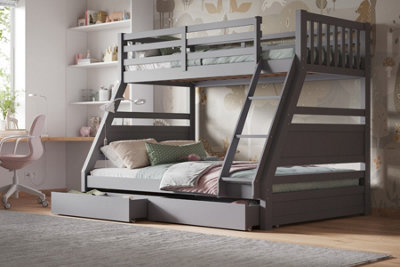 Flair Ollie Triple Wooden Bunk Bed With Drawers - Grey