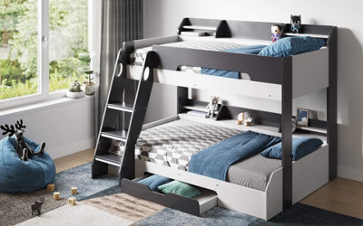 Flair Flick Triple Wooden Bunk Bed With Storage - Grey