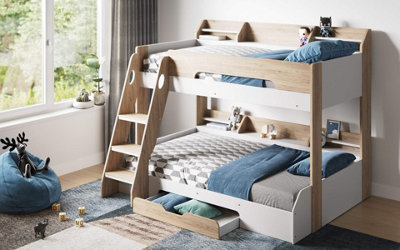 Flair Flick Triple Wooden Bunk Bed With Storage - Oak White