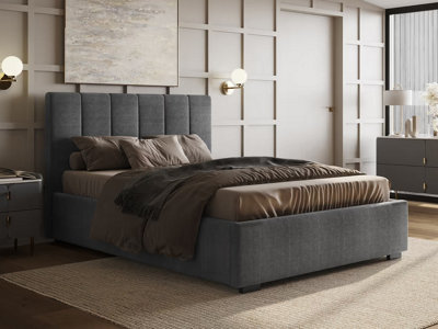 Flair Grey Waltz Fabric Ottoman Kingsize Bed