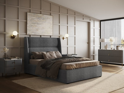 Flair Rumba Fabric Ottoman Kingsize Bed - Grey