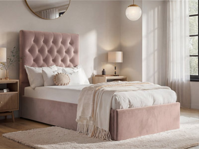 Flair Milan Single Velvet Ottoman Bed Pink